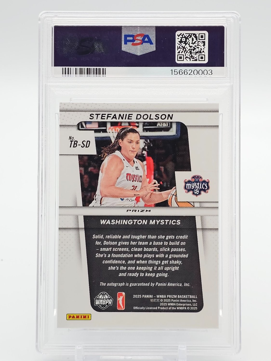 STEFANIE DOLSON 2025-26 PANINI PRIZM WNBA THROWBACK SIGNATURE AUTO PSA 10 Q7751 view 2
