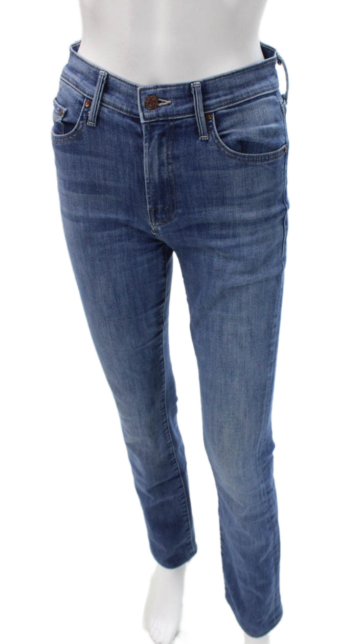 Mother Women Bootcut Jeans Blue High Rise Button Cotton Size 25Free Shipping in US $100+ Orders | $6.95 Orders Below