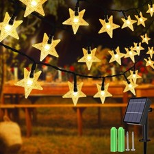 Solar Star String Lights 23ft, 50 LEDs, Warm White, IP65 Waterproof Outdoor
