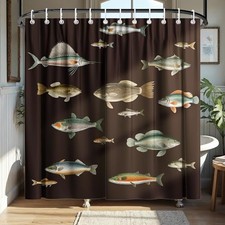 Vintage Fish Shower Curtain 72x72 Inch with Hooks, Retro Ocean Life Black