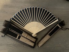 Black Bamboo Folding Hand Fans with Carrying Case Set of 4