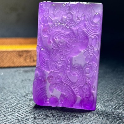 Natural ice Purple Burmese Jade Jadeite Carved phoenix lucky Pendant&Necklaces