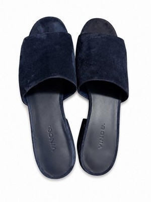 Vince Navy Suede Slide Sandals Women's Block Heel US 8M