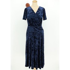 Lauren Ralph Lauren Navy Crush Velvet Wrap Midi Dress Fit & Flare Sz 4 Evening