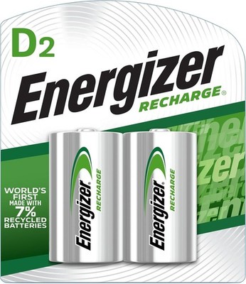 Energizer Rechargeable D Batteries, Nimh, 2500 Mah, 2 Count (NH50BP-2) Green and