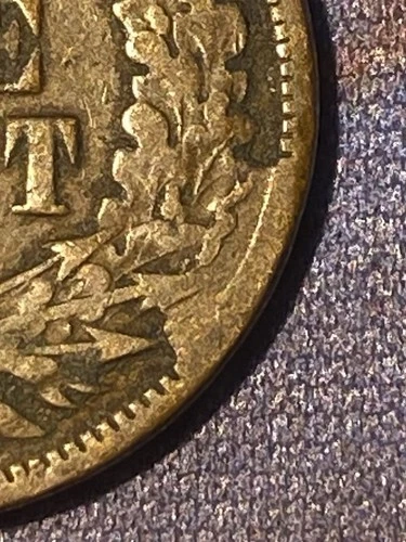 1887 Indian Head Cent Reverse Cud Error