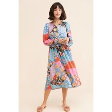 Spell Cha Cha Dress Patchwork Floral Boho Midi Multi Color Balloon Sleeve Medium