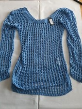 Women's Uk12 Pretty Little Thing Petite Open Knit Mini Dress Blue