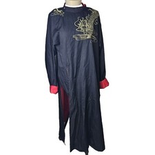 Mens Long BLACK Chinese Male Cheongsam GOLD DRAGON With Red Liner XL