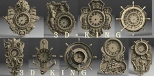 9 Pcs 3D STL Model WALL CLOCKS SEA THEME for CNC Router 3D Print Engraver Cut 3D