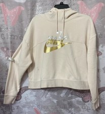 NIKE Sportswear Oversized Cropped Peachy Fleece Graphic Hoodie Women Sz Large