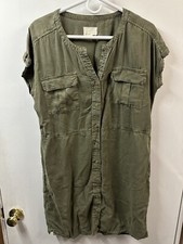 Caslon Nordstrom Shirt Dress Green Size Small Button Front Collar Tencel