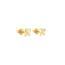 14K Solid Gold small butterfly stud earrings cubic zirconia,