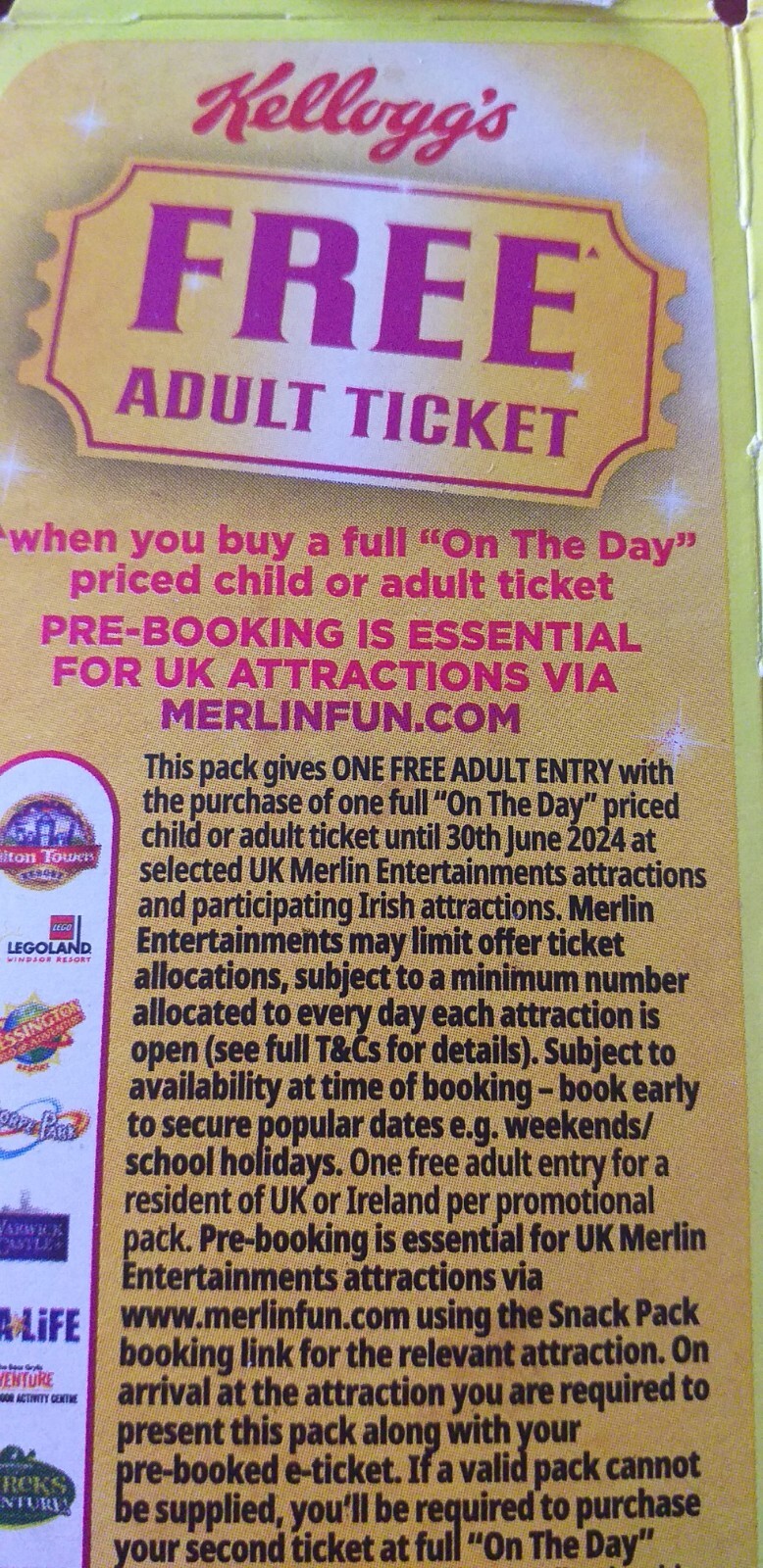 Kellogg's Voucher 1 free adult entry when buying 1 Child or Adult