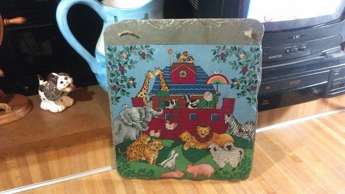 Noah's Ark Slate Rock Wall Picture Plaque,14x12,hangs,vg! - Picture 2 of 6