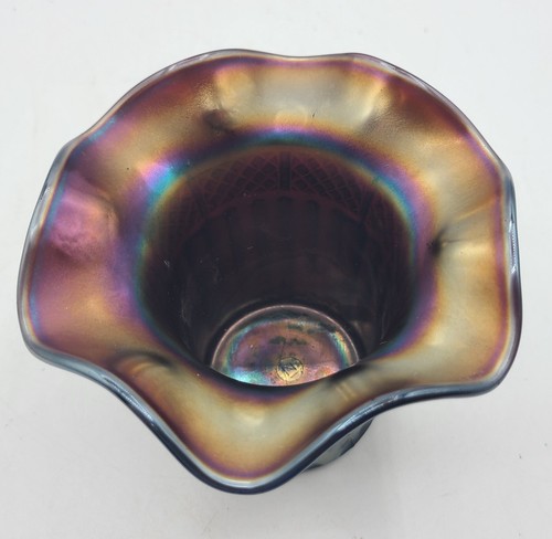 Northwood Carnival Glass Amethyst Flute Vase Hat Lustre Marked Vintage - Picture 2 of 8
