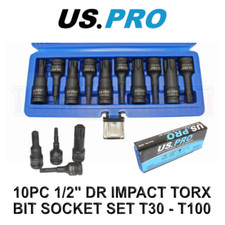 US PRO Tools Impact TORX Star Socket Set 1/2" Drive LARGE TORX T30 - T100 3638