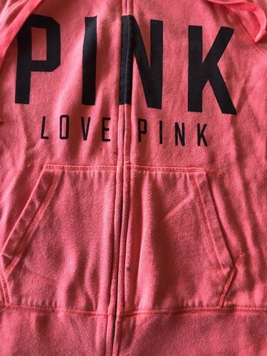 Victoria’s Secret Pink Zip Up Hooded Sweatshirt Love Bright Orange Size XS CUTE! - Picture 6 of 12
