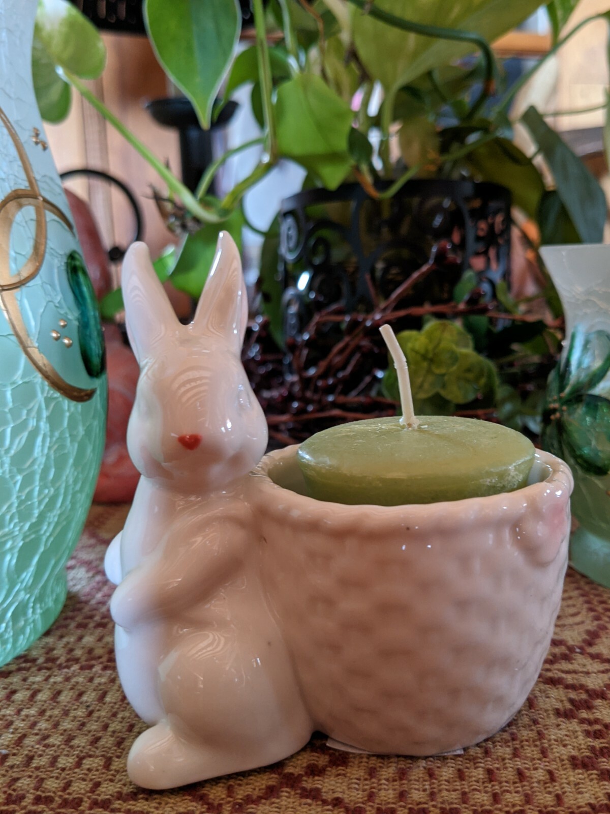 Yankee Candle Easter Basket Tea Light Votive Holder White Bunny w/Pink