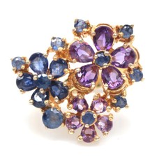 925 Sterling Silver 4 x 6 mm. Purple Amethyst Blue Sapphire Ring Size 7