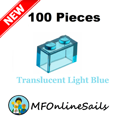 NEW** 100x Genuine LEGO 1x2 Bricks Light Translucent Blue 3004
