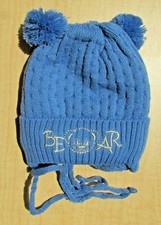 Baby boys winter hat with ties blue knit hat size 0-6 mths ear flap hat NEW