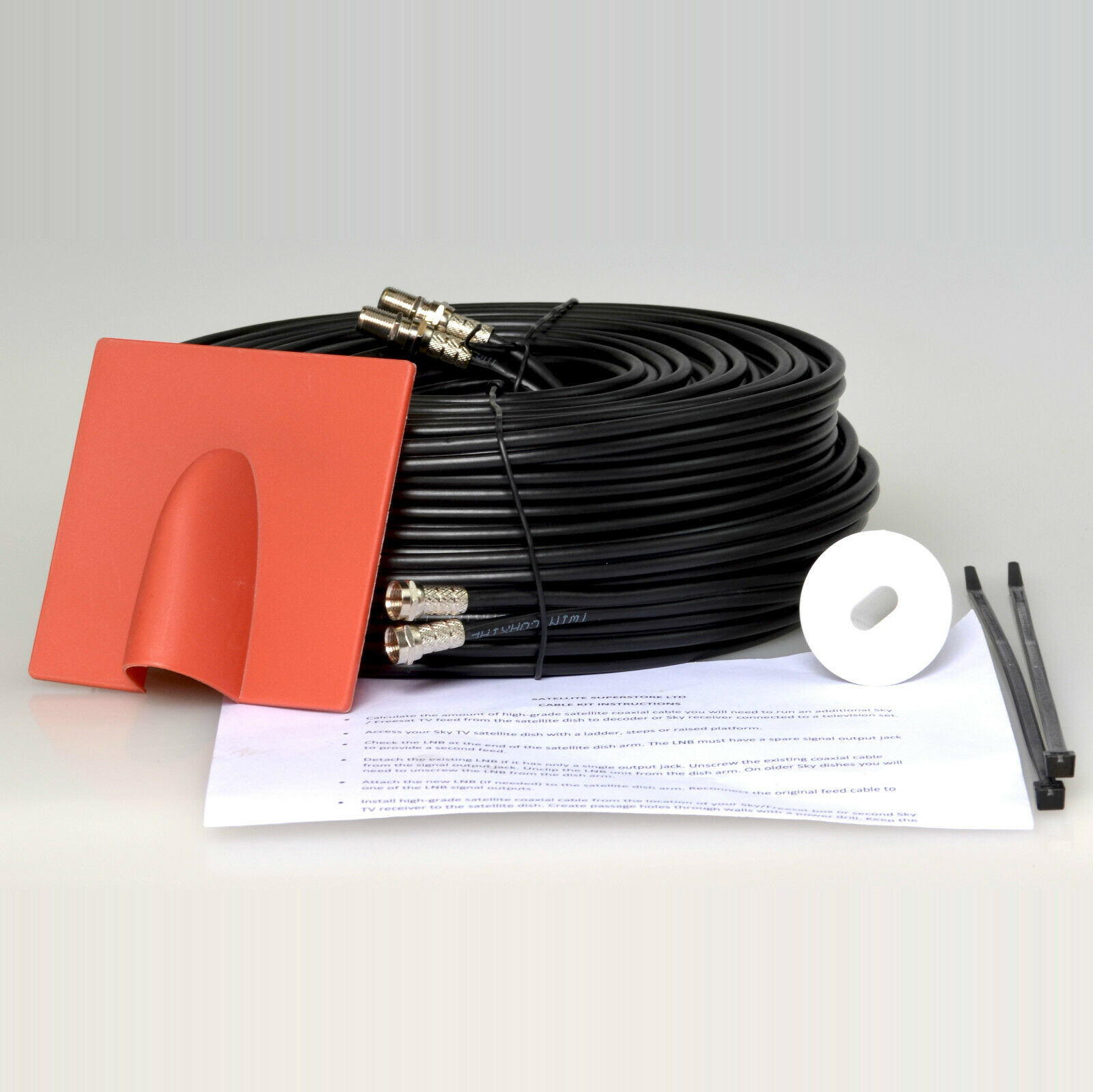 50m Black Twin Satellite Shotgun Extension Coax Cable Lead For Sky HD Freesat +