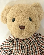 Toys R Us Geoffrey Teddy Bear Blonde Plush Plaid Shirt FAO Schwarz 18" Tall 2013
