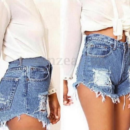 Ladies Vintage Ripped Womens High Waisted Denim Shorts Jeans Hot Pants UK 8-20