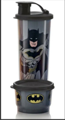 NEW TUPPERWARE Batman snack set drink lunch flip seal Black Grey FREE SHIPPIN