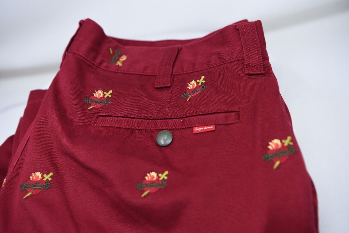Supreme Sacred Hearts Light Burgundy Work Pants Mens 32 FW17 Supreme Sacred Hearts Light Burgundy Work Pants Mens 32 FW17