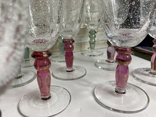 Single Pottery Barn Goblet Wine Water Handblown Bubble PINK Stem Glass 8.25” - Picture 2 of 7