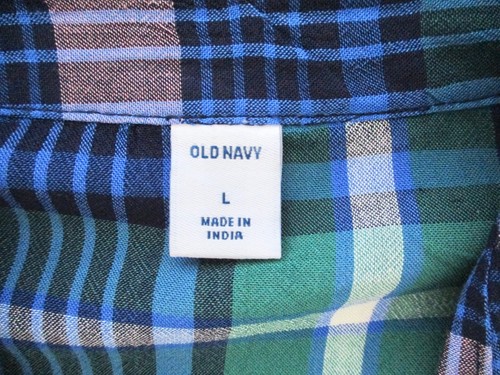 Nuevo con etiquetas Camisa de Vestido Vieja Azul Marino Verde a Cuadros Luz Gasa con Botones Cintura Elástica L - Imagen 6 de 7