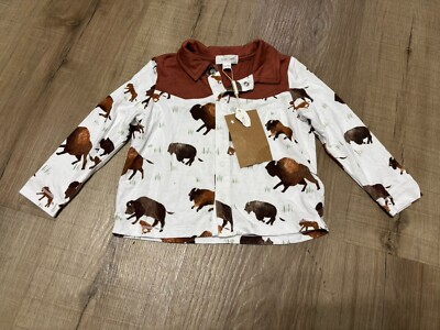Angel Dear Bamboo NWT Bison Long Sleeve Button Shirt 12-18 Months