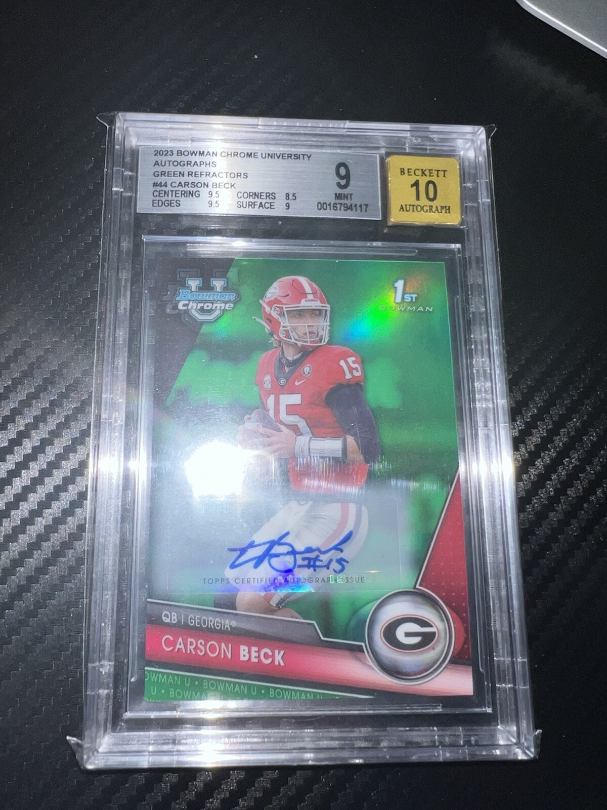 2023 Bowman University Chrome - Autographed Green Refractor Carson Beck /99 