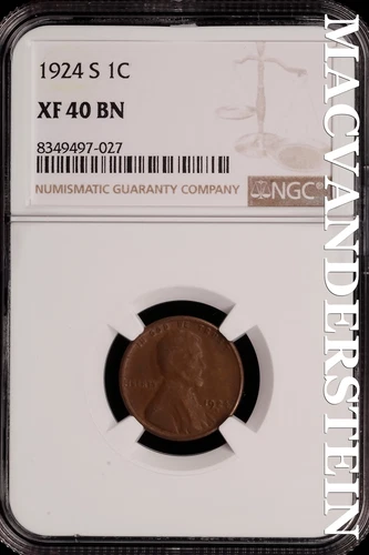 1924-S Lincoln Wheat Cent - NGC XF 40 BN - Scarce  No Reserve  #SLH132