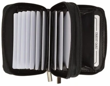 Genuine Leather Credit Card Holder Wallet Accordion Double Zipper with Id window