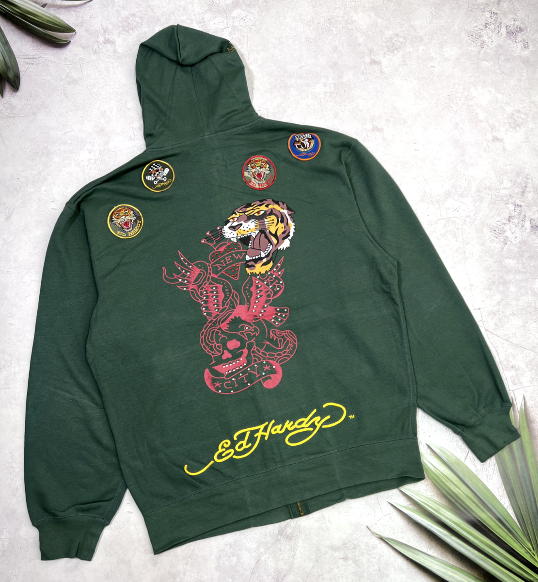 Ed Hardy Zip Up Hoodie Christian Audigier Tiger & Skull Ed Hardy Zip Up Hoodie Christian Audigier Tiger & Skull