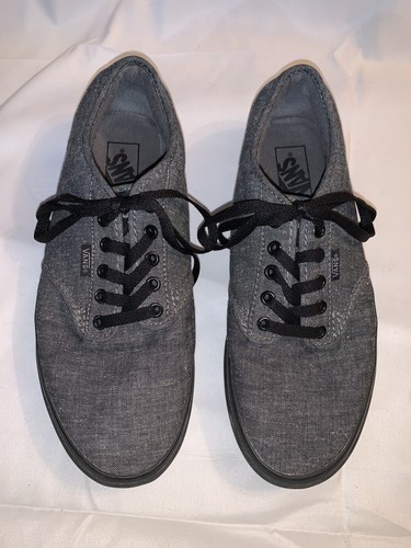 Vans Mens Sz 9.5 Classic Fabric Skate Shoe Gray Black Slip On Laced EUC - Picture 3 of 8