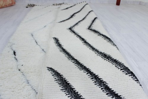 Tappeto marocchino 8x5 piedi bianco e nero tappeto geometrico Beni Ourain berbero tappeto lana morbida - Foto 11 di 12