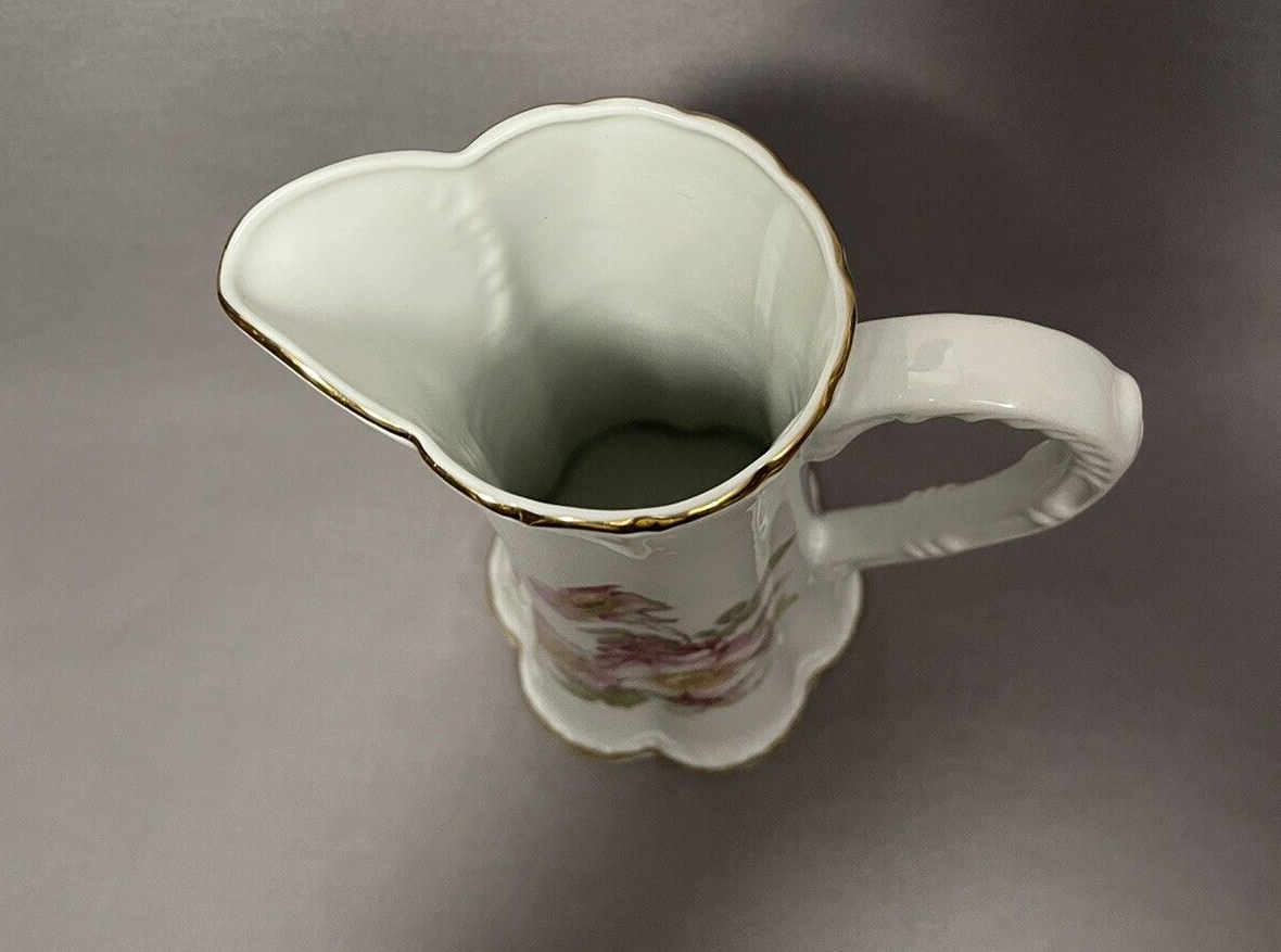 Gerold Porzellan Bavarian Porcelain White Pitcher, Floral Design