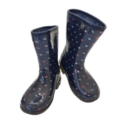 Carter's Kids Sparkle Multicolored Polka Dots Dark Blue Rain Boots Size 8M