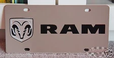 Dodge Ram shield emblem stainless steel vanity license plate tag black