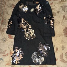 Tory Burch Women's Black Sequin Wool Knit Shift Dress Round Neck Size 6