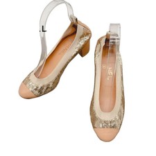 CHANEL Sequin Pumps Leather Gold Beige Women's Size EU36/US5.5