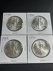 1986 + 1994 + 1995  Silver Eagles Lot of (4) Coins Uncirculated 4 oz .999 nice