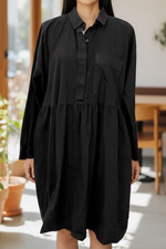 Everlane M Black Cotton Long Sleeve Button Shirt Dress Minimalist Relaxed Fit