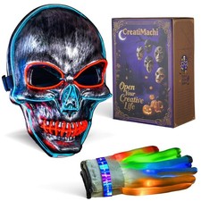 LED Mask,Halloween Costumes,Scary Halloween Masks LED Gloves Set,Skeleton Fun...