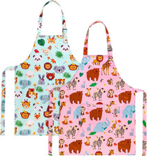 2 Pack Kids Apron, Cute Cooking Aprons, Waterproof Art Apron with Pockets