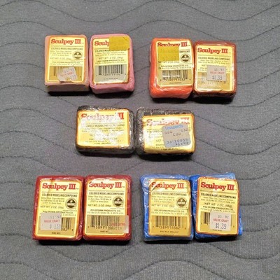 Vintage Sculpey 3 III Gold Label Polymer Compound Clay Polyform 1992 NOS 10pk 